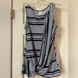 Truth & Style Wide Crew Neck Multi Direction Stripe Top Twist Knot Hem Sz XS/S